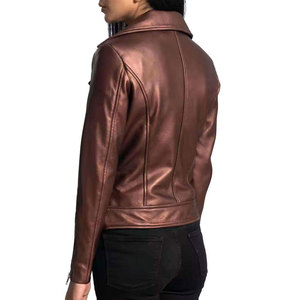 Veste de moto en cuir véritable pour femmes, manteau de motard à manches longues avec fermeture éclair, vêtements d'automne - Product Image 1