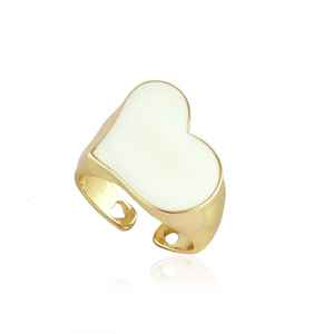 Anillo de Corazón Esmaltado en Blanco, Plata de Ley 925, Chapado en Oro de 14K, Banda Ajustable de Latón, Joyería Hecha a Mano para Mujer - Product Image 1