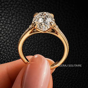 Bague de fiançailles en diamant de laboratoire de taille ovale certifié IGI, or 14K 18K, gravée à la main, style vintage, double griffe, saphir bleu - Product Image 4