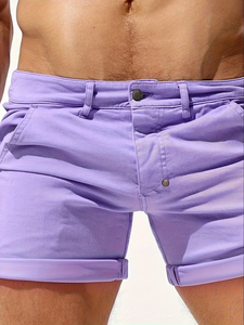 Men's Solid for Cotton Denim Shorts Mid Waist Button Fly Casual Breathable Cuffs 240g Short Length Made Bangladesh - Product Image 6