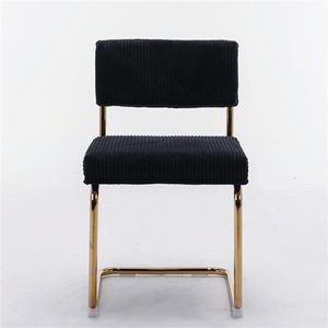 Modern Corduroy Fabric <b>Dining</b> <b>Chairs</b> Gold Metal Base Armless Kitchen Side <b>Chairs</b> with Channel Tufting Furniture Accessory - Product Image 2