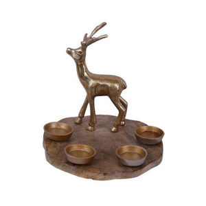 Portavelas decorativo con base de madera, reno dorado creativo con base de madera para velas de té, para Navidad - Product Image 1