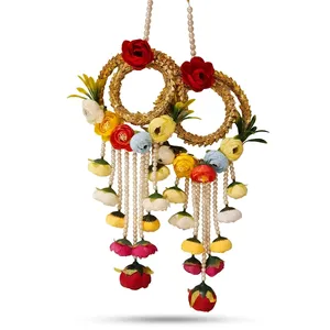 Décoration murale florale avec pompons perlés et fleurs colorées pour la décoration de mariage, style bohème, décoration intérieure pour salon - Product Image 1