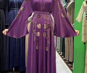Abaya Modeste de Dubaï en Gros, Perlée et Pailletée, à Manches Longues, Traditionnelle Musulmane, Faite à la Main, pour Mariage, Respirante, Col en V pour Femme - Product Image 2