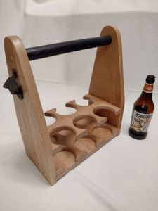 Beer Caddy Natural Wood 6 Pack Beer Best Man Cave Gift Bottle Carrier for Spain Lucky Lager Magic <b>Hat</b> Metropolitan - Product Image 4