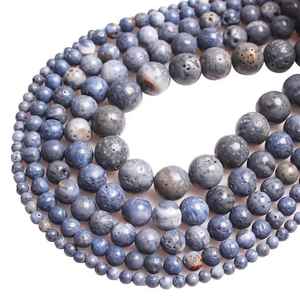 Cuentas sueltas redondas de coral azul natural para la fabricación de joyas, pulseras, collares, dijes DIY y accesorios de joyería. - Product Image 5