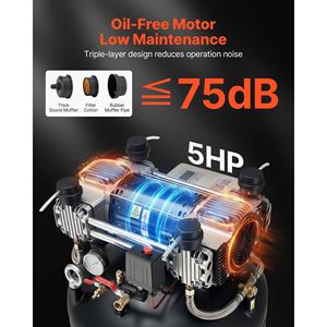 Compresor de Aire de Alta Resistencia de 80 Galones, 5 HP, 13.5 SCFM, 90 PSI, Compresores Sin Aceite con Presión Máxima de 145 PSI, Compresores Industriales - Product Image 3