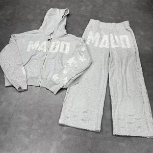 Conjunto de Sudadera con Capucha y Pantalones Deportivos de Felpa Francesa de Algodón Grueso, Estampado Personalizado, Estilo Holgado para Hombre - Product Image 1