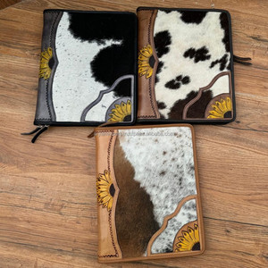 New Hand Tooled Leather Business Portfolio Folder Cowhide Document Case Organizer Genuine Leather Zipper File Padfolio Folders - Product Image 5