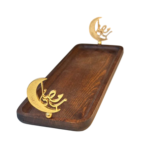Plateau de service rond en bois artisanal avec poignées métalliques florales blanches, vaisselle décorative pour table basse, idéal pour la décoration intérieure - Product Image 5