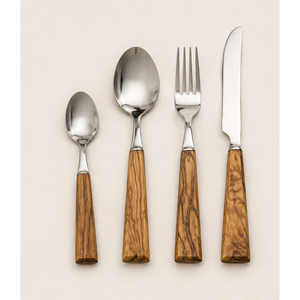 Ensemble de couverts en acier inoxydable avec manche en bois naturel pour les hôtels de luxe et les réceptions de mariage - Product Image 4