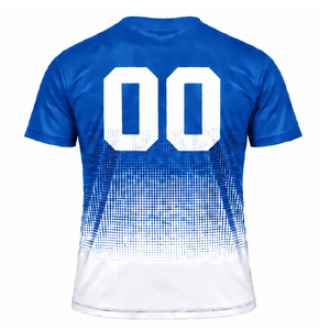 Royal Blue and <b>White</b> Gradient Sublimation T <b>Shirt</b> <b>Men</b> <b>Short</b> <b>Sleeve</b> Crew Neck Custom Printed Sports Training Performance Athletic - Product Image 2