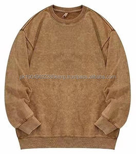 Wholesale 360gsm Custom Logo Washed Men's Round Neck Hoodie Heavy Loose Blank Street Pullover Retro Crew <b>Vintage</b> Sweater - Product Image 3