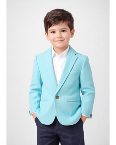 Blazer bleu clair pour garçons, veste formelle à simple boutonnage, revers cranté, en tissu peigné, pour fêtes et banquets - Product Image 1