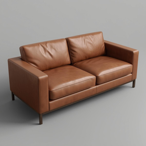 Sofá de Cuero Vacuno Contemporáneo de Alta Gama, 2 Plazas, con Brazos Minimalistas y Estructura de Madera, para Sala de Estar - Product Image 1