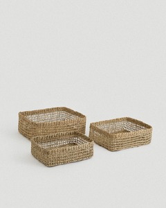 Set of 3 open-weave <b>square</b> seagrass <b>baskets</b> Handmade Storage <b>Basket</b> Wholesale eco-friendly Made in Viet Nam - Product Image 6