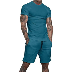 Conjunto de Camiseta y Pantalones Cortos de Algodón 100% Sólido de Alta Calidad, Dos Piezas, Ropa Deportiva Informal Personalizada, Venta al Por Mayor, Manga Corta de Verano - Product Image 3