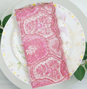 Servilletas Cuadradas Bordadas a Mano de Alta Calidad, 4 Piezas, Color Rosa Caramelo, Diseño Floral Indio, Tela de Algodón Estampada a Mano, Decoración para Bodas, Hogar y Jardín - Product Image 2