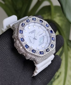 Reloj de Lujo para Hombre con Cristales de Moissanita Azules, Banda de 20 mm, Estilo Hip Hop, Diamantes VVS1 - Product Image 2