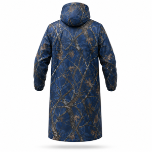 New Custom Blue Camo Thin Waterproof Hooded Long Outdoor Hunting & Fishing Windproof Hiking <b>Rain</b> <b>Coat</b> OEM ODM - Product Image 3
