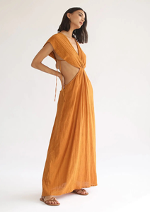 Robe longue minimaliste pour femme en gaze de coton orange, col en V profond, style bohème, respirante, légère, imprimé floral, idéale pour l'été et la plage - Product Image 2