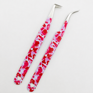Professional Durable Reusable <b>Pink</b> Camo Eyelash Extension Tweezers <b>Set</b> Stainless Steel Precision Lash Isolation Beauty <b>Tool</b> Kit - Product Image 2