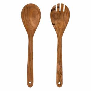Pinzas para ensalada, utensilios de servir de madera de acacia de 10.2 pulgadas, juego de utensilios para servir, tenedor y cuchara para ensalada con mango largo - Product Image 4