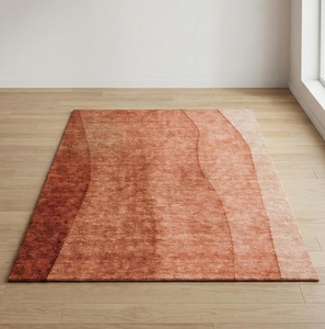 Elegante Alfombra de Lana Tejida a Mano en Color Marfil Terracota, Antideslizante, con Base de Silicona y Algodón, Diseño Abstracto Moderno para Dormitorio u Oficina - Product Image 1