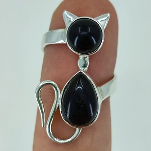 Anillo de Ónix Negro con Forma de Gato, Plata de Ley 925, Hecho a Mano, Estilo Boho, Anillo de Promesa para Mujer, Ónix Negro Natural, Piedra de Nacimiento de Julio - Product Image 4
