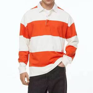 Men's Long Sleeve Striped Knitted <b>Polo</b> <b>Shirt</b> Plus Size Casual Color Blocked <b>Orange</b> White - Product Image 1