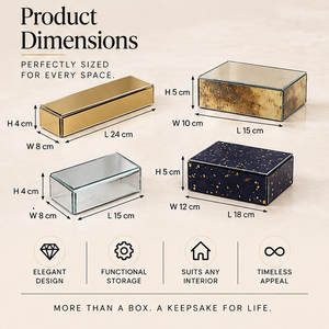Juego de Cajas de Almacenamiento de Joyas de Vidrio Espejado con Bordes de Metal Pulido, Forro de Terciopelo Suave, Organizador Decorativo para Recuerdos - Product Image 5