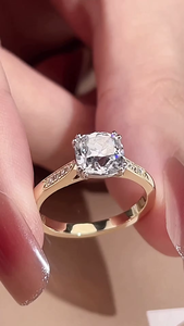 Women's 18K Solid Gold Round Brilliant Diamond Engagement <b>Ring</b> Classic Style with Side Diamonds - Product Image 6
