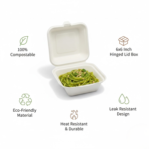 Caja para Ensaladas de Bagazo Compostable y Ecológica |   Envase Desechable de Pulpa de Caña de Azúcar para Alimentos, Tipo Concha, para Empaque de Panadería - Product Image 6