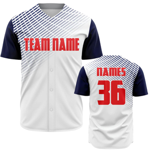 Maillot de baseball personnalisé blanc et bleu marine pour homme, respirant, uniforme d'équipe de softball, chemise de sport athlétique pour l'entraînement et les matchs - Product Image 1