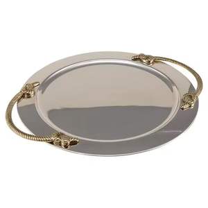 Plateau de service en acier à pétales dorés, forme et taille personnalisées, poignée dorée, assiette durable, plat de cuisine, fête à domicile, couleur personnalisée - Product Image 1