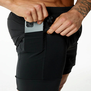 Compre Ahora Pantalones Cortos Deportivos 2 en 1 para Hombre, Pantalones Cortos de Gimnasio de Alta Calidad al por Mayor OEM, Pantalones Cortos Negros de Doble Capa - Product Image 2