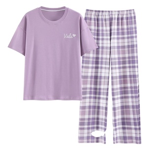 Pijama de Verano de Algodón de Lujo para Mujer, Cintura Baja, Elástica, Transpirable, Suave y Cómoda, con Estampado Tejido - Product Image 1