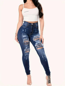 <span class=keywords><strong>Jean</strong></span> en denim vintage de haute qualité pour <span class=keywords><strong>femme</strong></span>, taille haute, extensible, coupe skinny, avec trous effet vieilli, respirant et confortable - Product Image 5