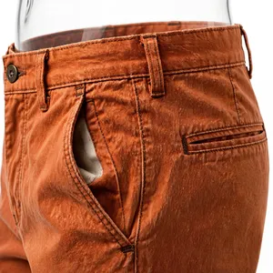 Title: Men's Brown Cotton Pants Regular Fit Full Length Breathable Stonewashed Midweight Casual <b>Summer</b> <b>Trousers</b> - Product Image 4