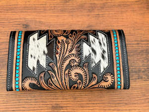 Nouvelle pochette pour femme en cuir taillé occidental Offre Spéciale portefeuille en cuir turquoise et noir organisateur de haute qualité transporter tout le portefeuille - Product Image 5