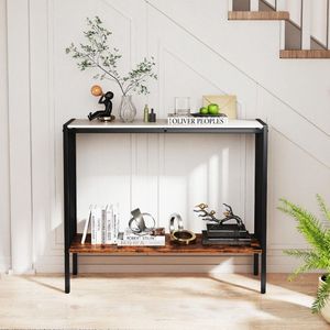 Tavolo consolle industriale a 2 livelli da 36 pollici con piano in pietra sinterizzata - Product Image 3