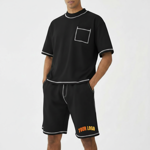 Conjunto de 2 Piezas de Verano para Hombre, Camiseta de Manga Corta con Cuello Redondo y Pantalones Cortos, Tejido Transpirable de Poliéster y Algodón, Estilo Casual para Fin de Semana - Product Image 1
