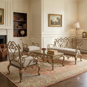 Ensemble de canapés de patio en fer forgé robuste de style méditerranéen, mobilier d'extérieur traditionnel, sièges de jardin - Product Image 3