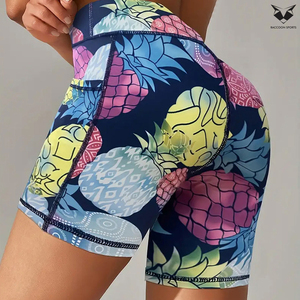 Shorts de Yoga de Cintura Alta para Mujer con Estampado de Piña, Shorts Deportivos Elásticos para Correr, Control de Abdomen - Product Image 4