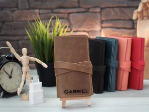 Smooth Leather Cable Organizer Premium Cord Holder Earphone Wire Management <b>Desk</b> Tidy Storage Pouch Custom OEM LCO-0044 - Product Image 5