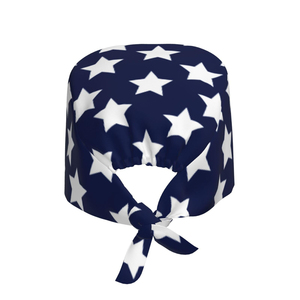 Gorro Quirúrgico Azul Marino con Estampado de Estrellas Blancas y Lazos Ajustables - Gorro Quirúrgico Transpirable de Algodón para Enfermeras y Médicos - Venta al por Mayor - Product Image 2