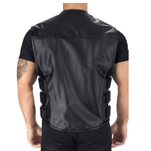 Gilet de moto en cuir personnalisé de haute qualité, style vintage cruiser, multi-poches, fermeture éclair sur le devant, ajustable latéralement, robuste, OEM ODM - Product Image 4