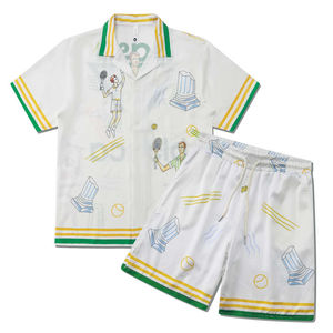 Chemises à manches courtes pour hommes Glory Custom avec col boutonné, motif à carreaux en toile décontractée, tissus en cuir tissé, shorts - Product Image 2