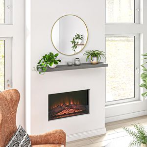 Caminetto da Parete Grigio Rustico con Design Elegante a Mensola Sospesa - Product Image 2
