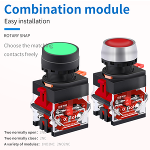 Interruptor de botones momentáneo 1NO1NC Cabeza redonda plana Iluminado Serie La38 Metal Led 220V Rojo 22mm Pulsador - Product Image 3